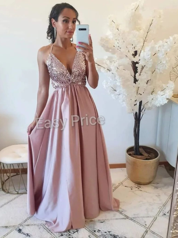 Vestido cetim com Lantejoulas Michaela